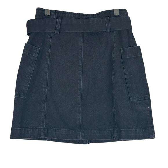 Topshop Mini Skirt Womens US 4 Black Jean Denim Belted Button Down Utility Goth - Picture 3 of 4